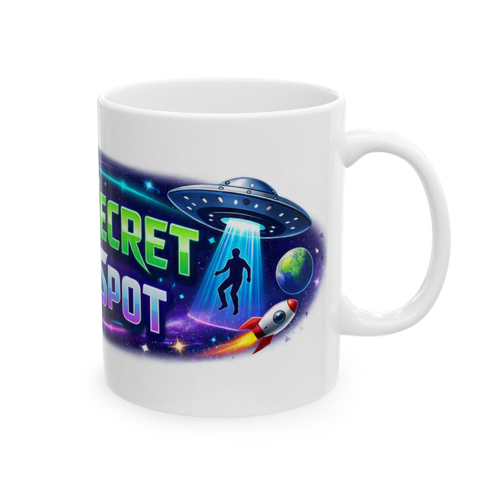Super Secret Ceramic Mug — "Super Secret Share Spot" Galactic Logo Coffee Cup (11oz/15oz)