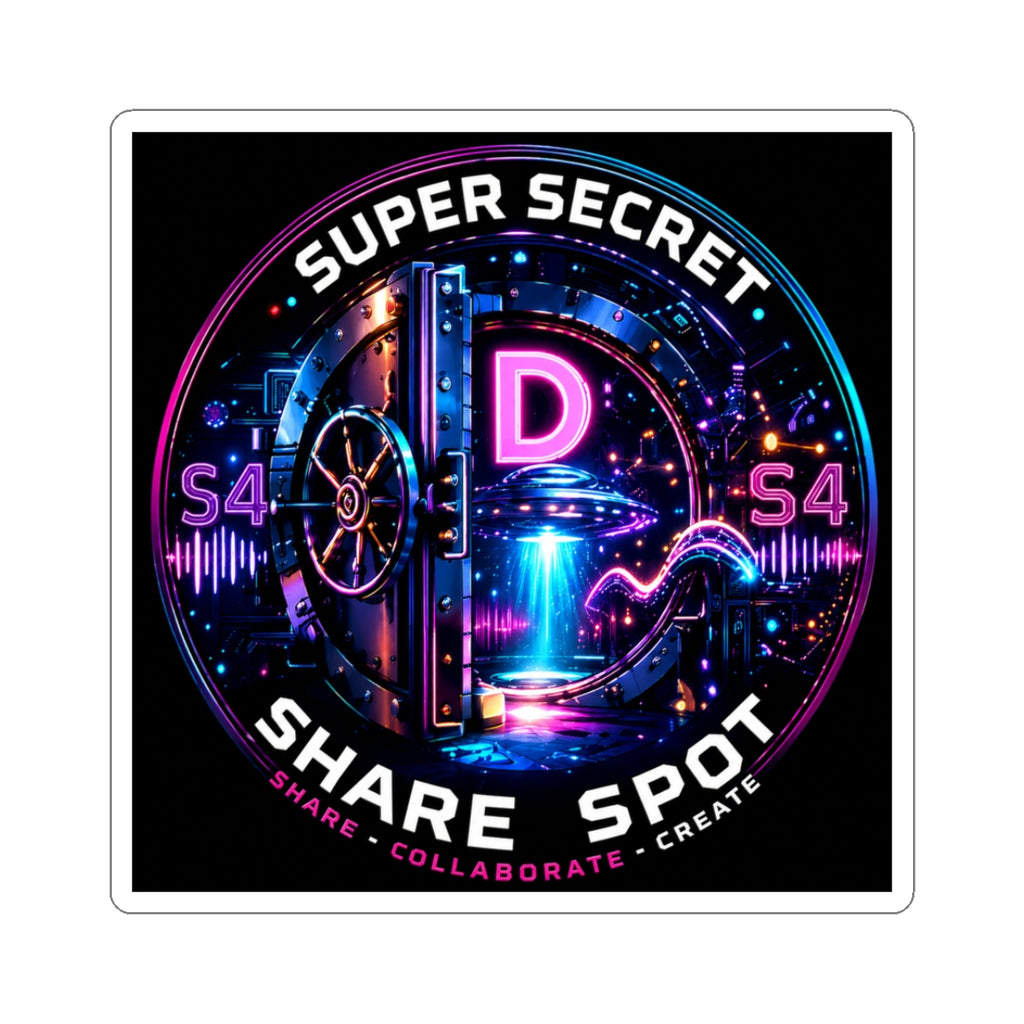 Super Secret Share Spot Sticker — Neon Vault D Logo