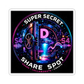 Super Secret Share Spot Sticker — Neon Vault D Logo