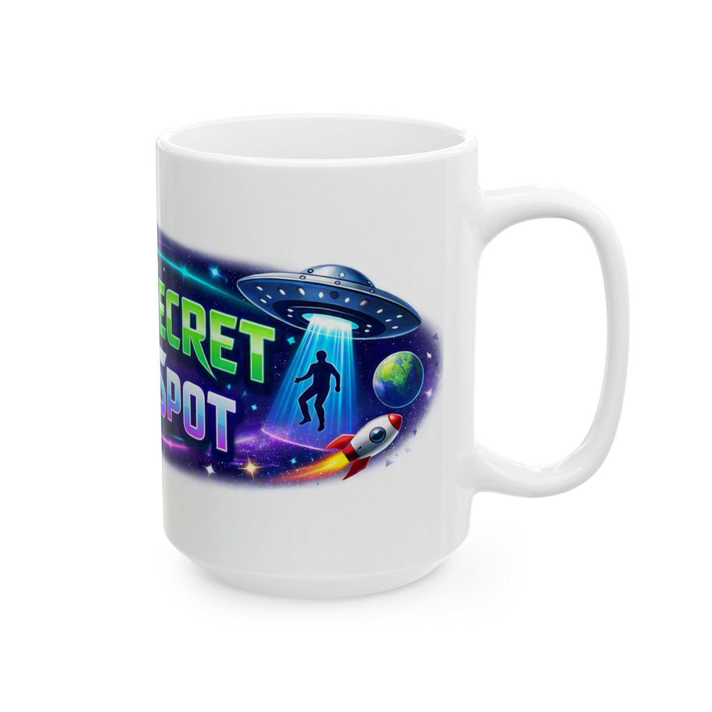 Super Secret Ceramic Mug — "Super Secret Share Spot" Galactic Logo Coffee Cup (11oz/15oz)