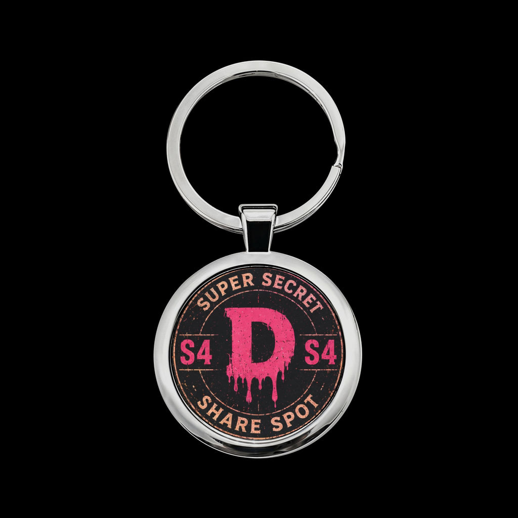 "Super Secret Share Spot" Pink D Emblem Round Stainless Steel Keychain