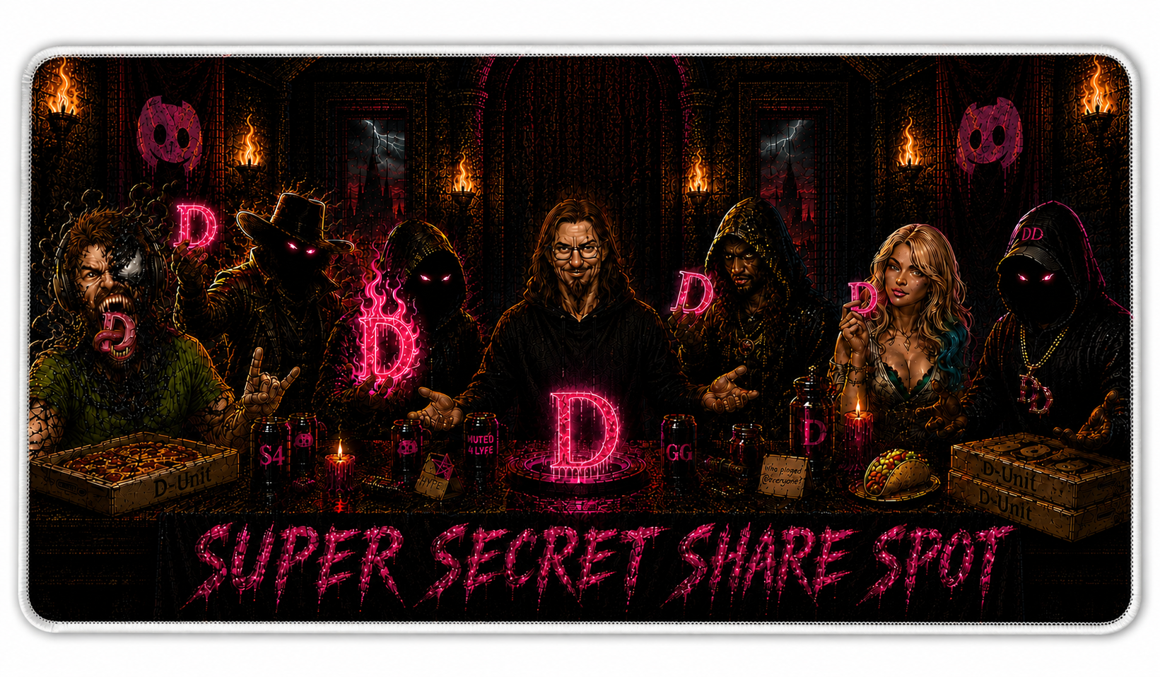 Super Secret Share Spot Banner Gaming Desk Pad with Stitched Edge